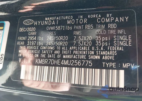 2021 Hyundai Palisade Calligraphy из США, поврежденный, VIN KM8R7DHE4MU256775